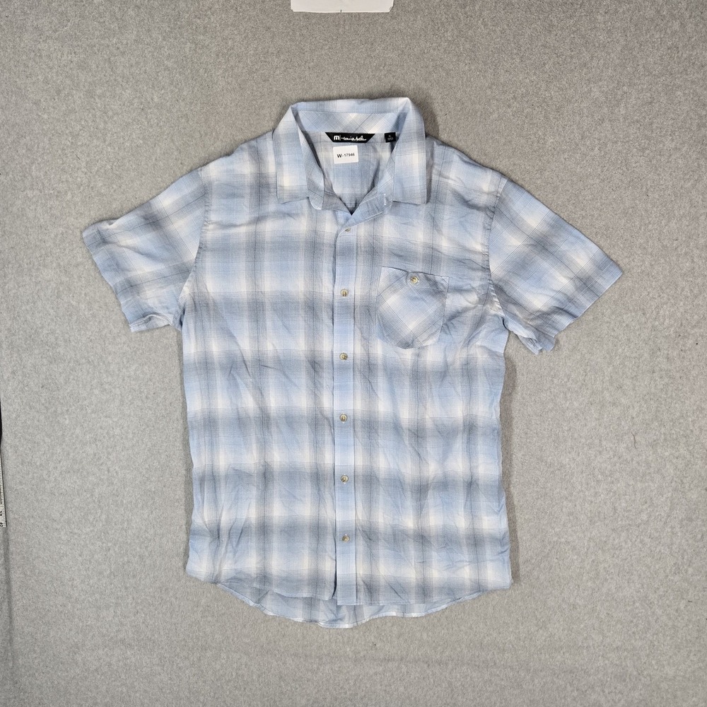 Travismathew Men Button Up Shirt XL Light Blue Casual Shirt Plaid